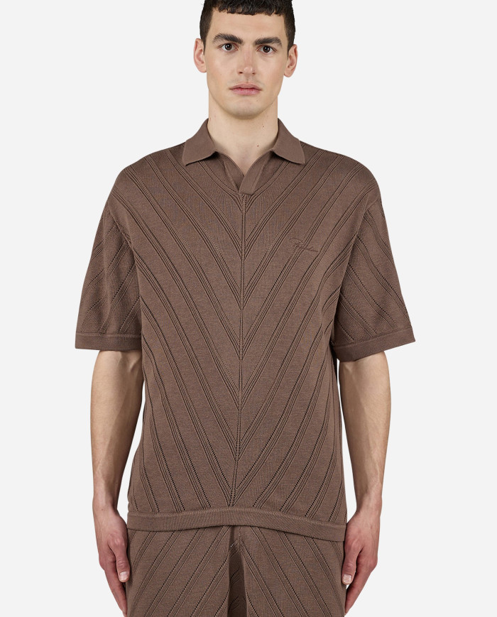 Canva Knit Polo Shirt - Light Beige