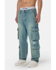 Romain Wide Denim Cargo Pants - Washed Vintage Blue