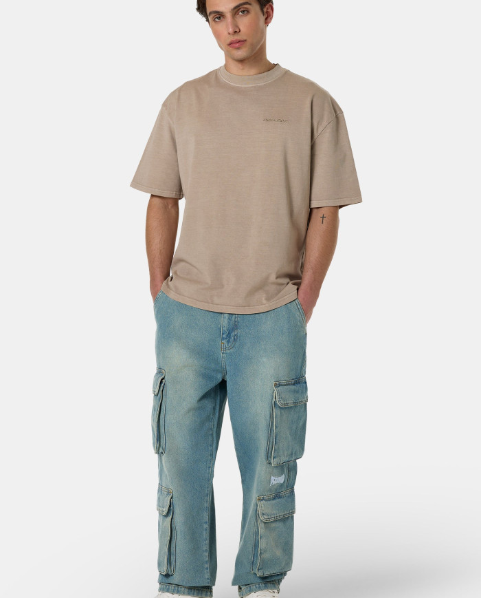 Romain Wide Denim Cargo Pants - Washed Vintage Blue