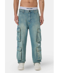 Romain Wide Denim Cargo Pants - Washed Vintage Blue