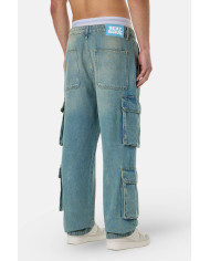 Romain Wide Denim Cargo Pants - Washed Vintage Blue