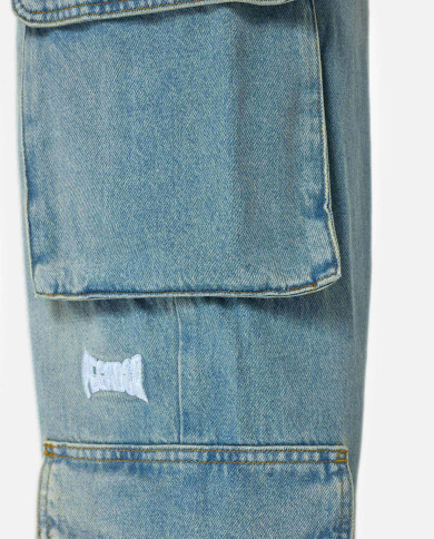 Romain Wide Denim Cargo Pants - Washed Vintage Blue