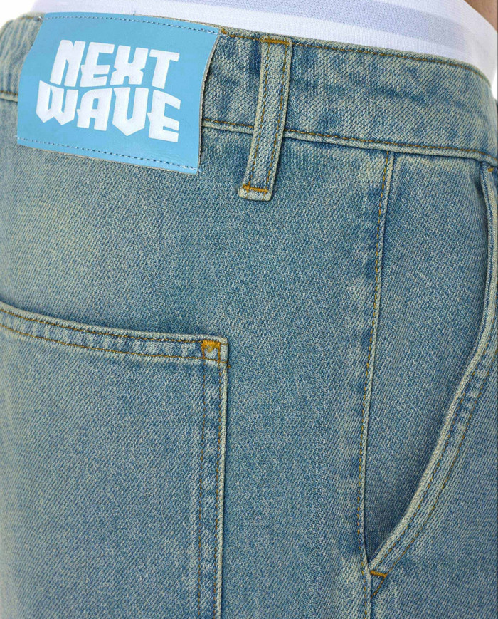 Romain Wide Denim Cargo Pants - Washed Vintage Blue