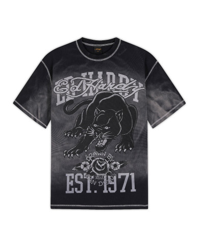 Ed Hardy - Washed Waffle Panther Graphic Relaxed T-Shirt - Black