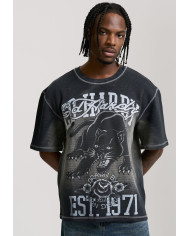 Ed Hardy - Washed Waffle Panther Graphic Relaxed T-Shirt - Black