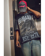 Ed Hardy - Washed Waffle Panther Graphic Relaxed T-Shirt - Black