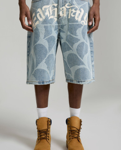 Ed Hardy - Gothic Ed Hardy Cobweb Denim Jorts - Bleach