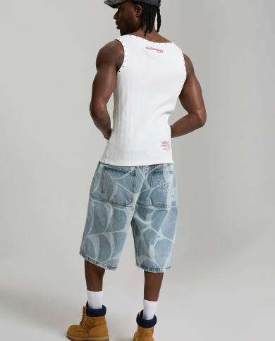 Ed Hardy - Gothic Ed Hardy Cobweb Denim Jorts - Bleach