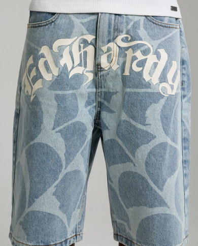 Ed Hardy - Gothic Ed Hardy Cobweb Denim Jorts - Bleach