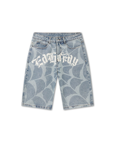 Ed Hardy - Gothic Ed Hardy Cobweb Denim Jorts - Bleach