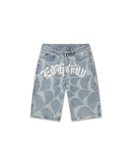 Ed Hardy - Gothic Ed Hardy Cobweb Denim Jorts - Bleach