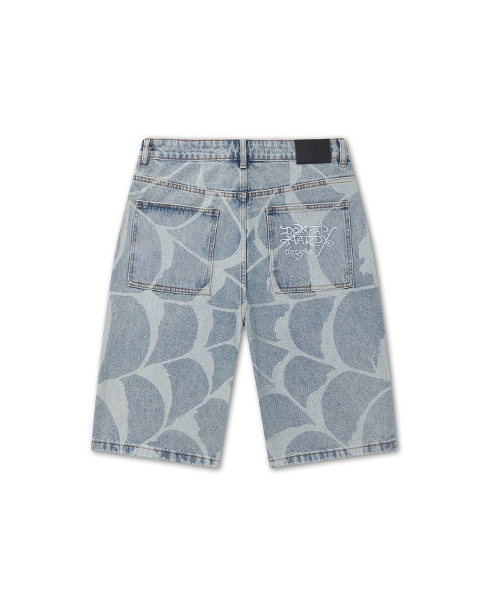 Ed Hardy - Gothic Ed Hardy Cobweb Denim Jorts - Bleach