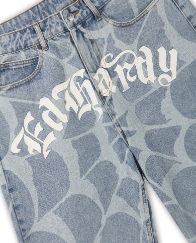 Ed Hardy - Gothic Ed Hardy Cobweb Denim Jorts - Bleach