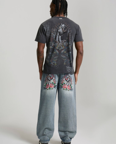 Ed Hardy - Mens Dragon Panther Graphic Regular T-Shirt - Black