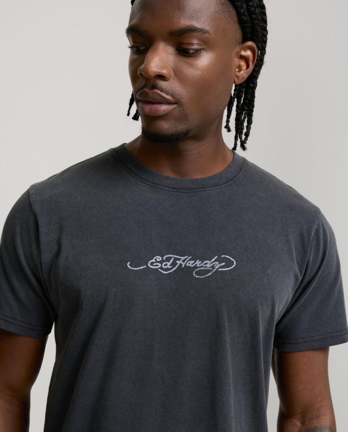 Ed Hardy - Mens Dragon Panther Graphic Regular T-Shirt - Black