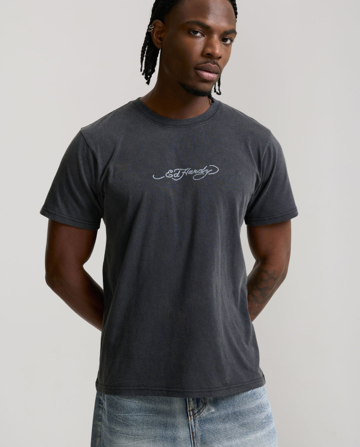 Ed Hardy - Mens Dragon Panther Graphic Regular T-Shirt - Black