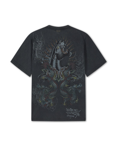 Ed Hardy - Mens Dragon Panther Graphic Regular T-Shirt - Black