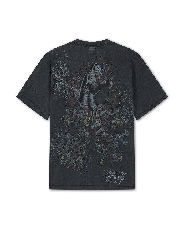 Ed Hardy - Mens Dragon Panther Graphic Regular T-Shirt - Black