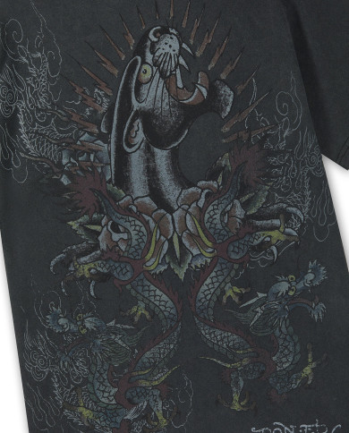 Ed Hardy - Mens Dragon Panther Graphic Regular T-Shirt - Black