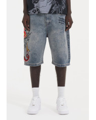 Ed Hardy - Mens Devil Mermaid Denim Jorts Shorts - Blue