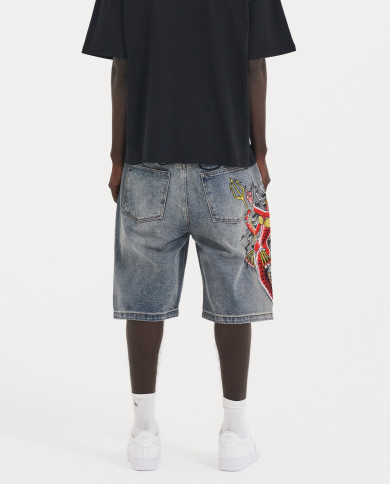 Ed Hardy - Mens Devil Mermaid Denim Jorts Shorts - Blue