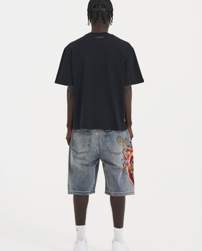 Ed Hardy - Mens Devil Mermaid Denim Jorts Shorts - Blue