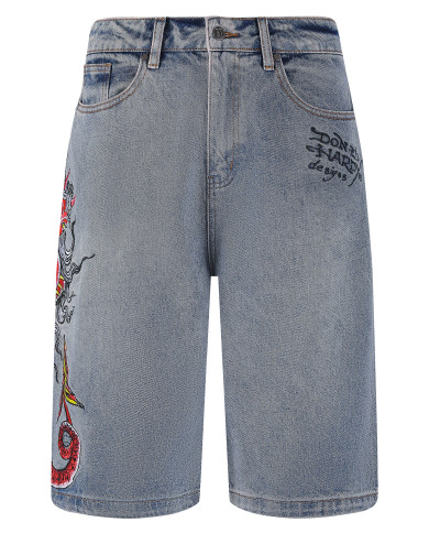 Ed Hardy - Mens Devil Mermaid Denim Jorts Shorts - Blue