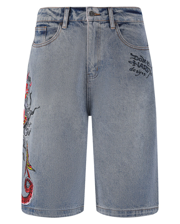 Ed Hardy - Mens Devil Mermaid Denim Jorts Shorts - Blue