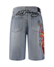 Ed Hardy - Mens Devil Mermaid Denim Jorts Shorts - Blue
