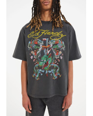 Ed Hardy - Battle Of The Dragons Tshirt - Charcoal