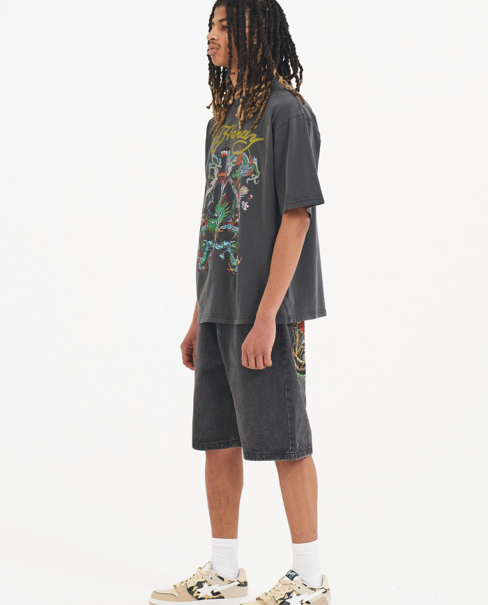 Ed Hardy - Battle Of The Dragons Tshirt - Charcoal