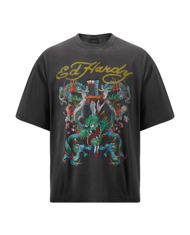 Ed Hardy - Battle Of The Dragons Tshirt - Charcoal