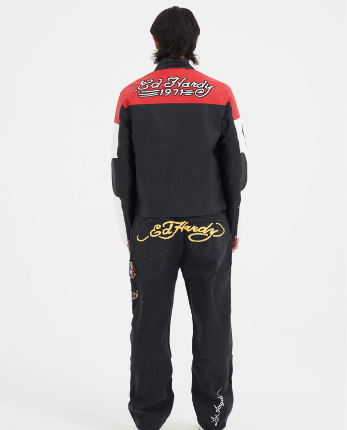 Ed Hardy - 1971 Moto Biker Jacket- Black/Red/White
