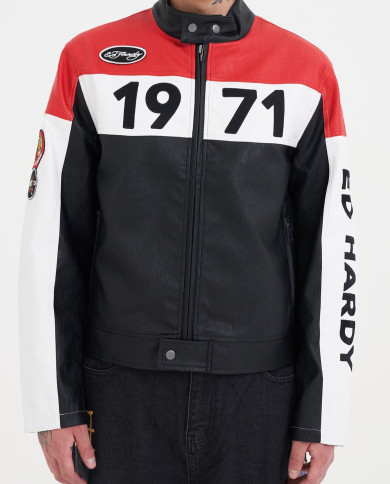 Ed Hardy - 1971 Moto Biker Jacket- Black/Red/White