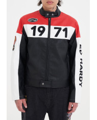 Ed Hardy - 1971 Moto Biker Jacket- Black/Red/White