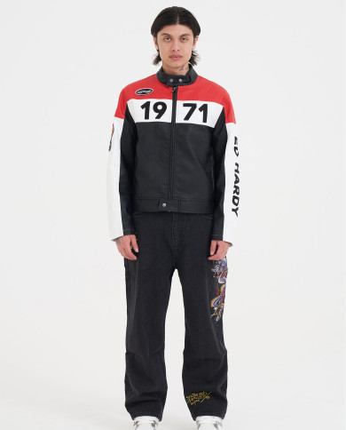 Ed Hardy - 1971 Moto Biker Jacket- Black/Red/White