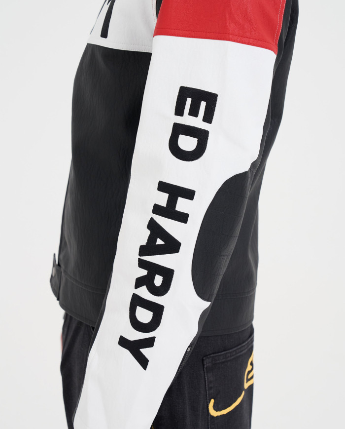 Ed Hardy - 1971 Moto Biker Jacket- Black/Red/White