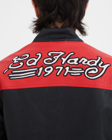 Ed Hardy - 1971 Moto Biker Jacket- Black/Red/White
