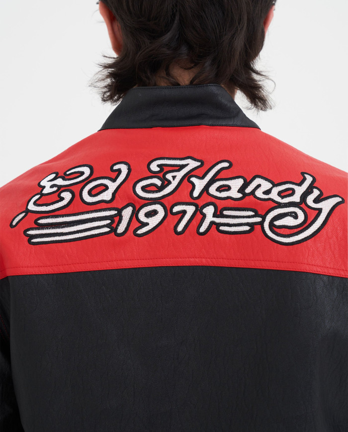 Ed Hardy - 1971 Moto Biker Jacket- Black/Red/White
