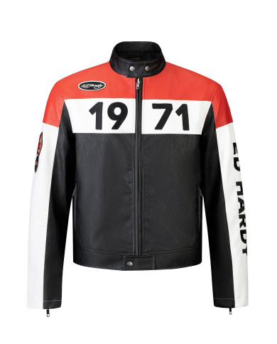 Ed Hardy - 1971 Moto Biker Jacket- Black/Red/White