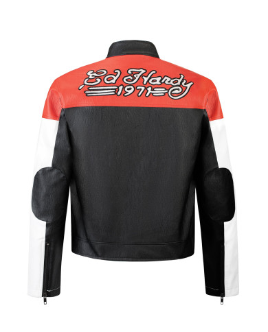 Ed Hardy - 1971 Moto Biker Jacket- Black/Red/White