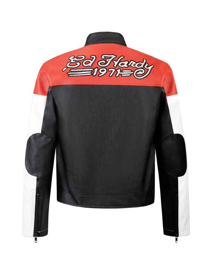 Ed Hardy - 1971 Moto Biker Jacket- Black/Red/White