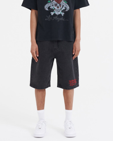 Ed Hardy - Battle Dragon Denim Jorts Shorts - Washed Black