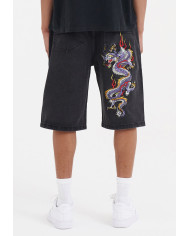 Ed Hardy - Battle Dragon Denim Jorts Shorts - Washed Black