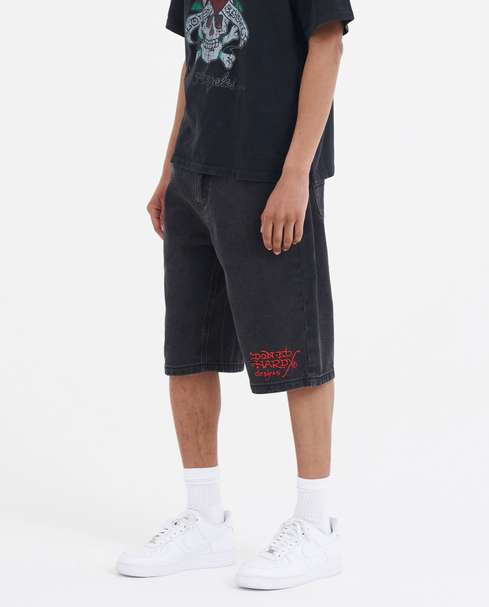 Ed Hardy - Battle Dragon Denim Jorts Shorts - Washed Black