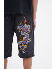 Ed Hardy - Battle Dragon Denim Jorts Shorts - Washed Black