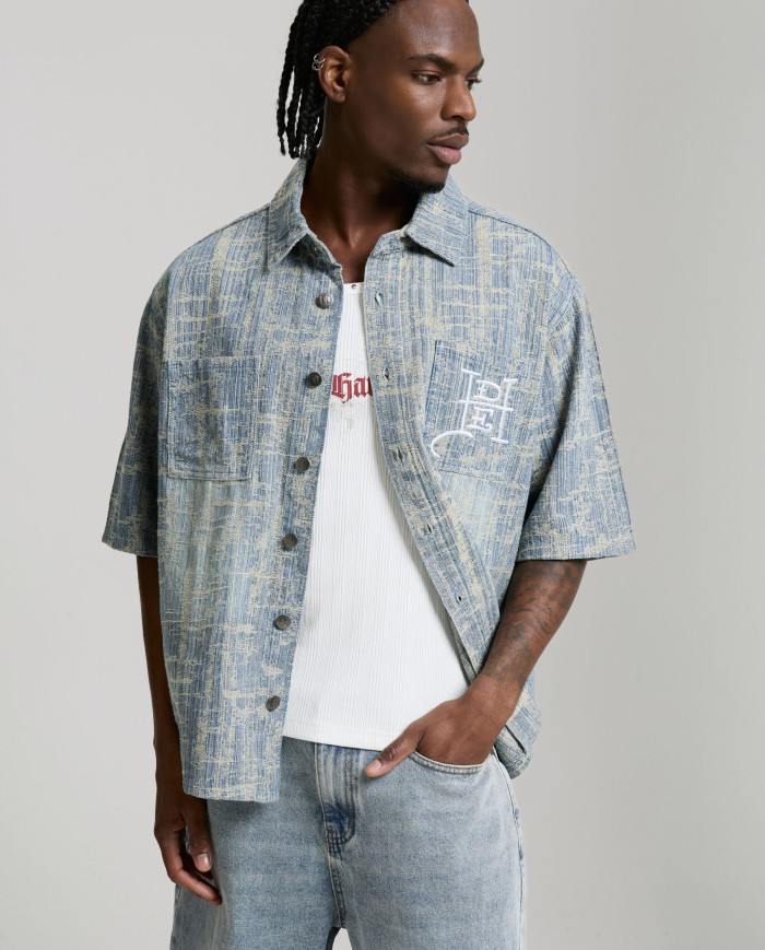 Ed Hardy - Distressed Cross Relaxed Denim Shirt - Blue