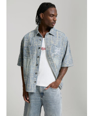 Ed Hardy - Distressed Cross Relaxed Denim Shirt - Blue