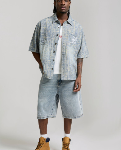 Ed Hardy - Distressed Cross Relaxed Denim Shirt - Blue