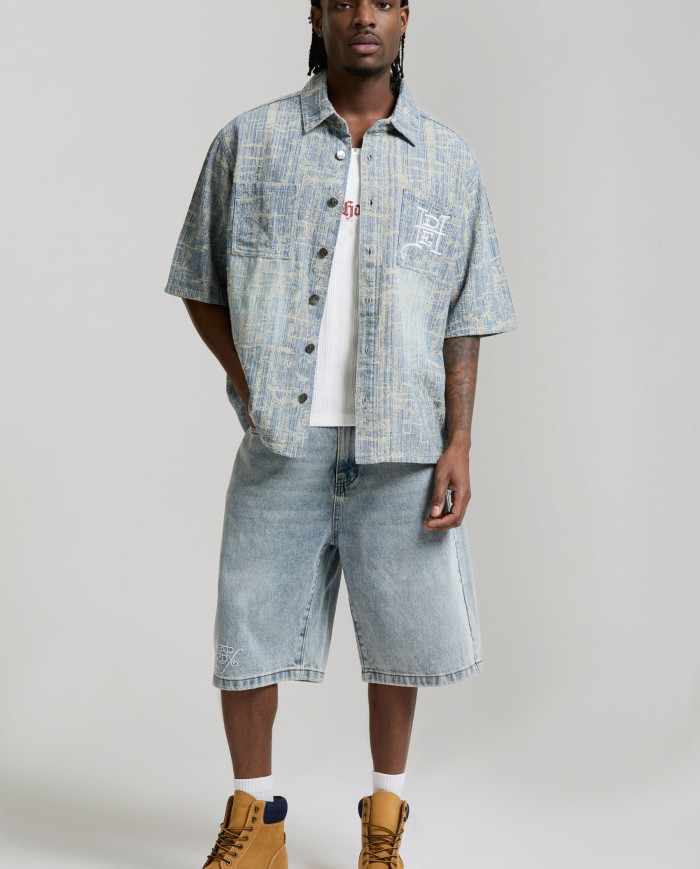 Ed Hardy - Distressed Cross Relaxed Denim Shirt - Blue